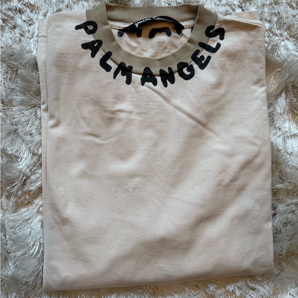 Palm Angels Cream Tee with Black Logo